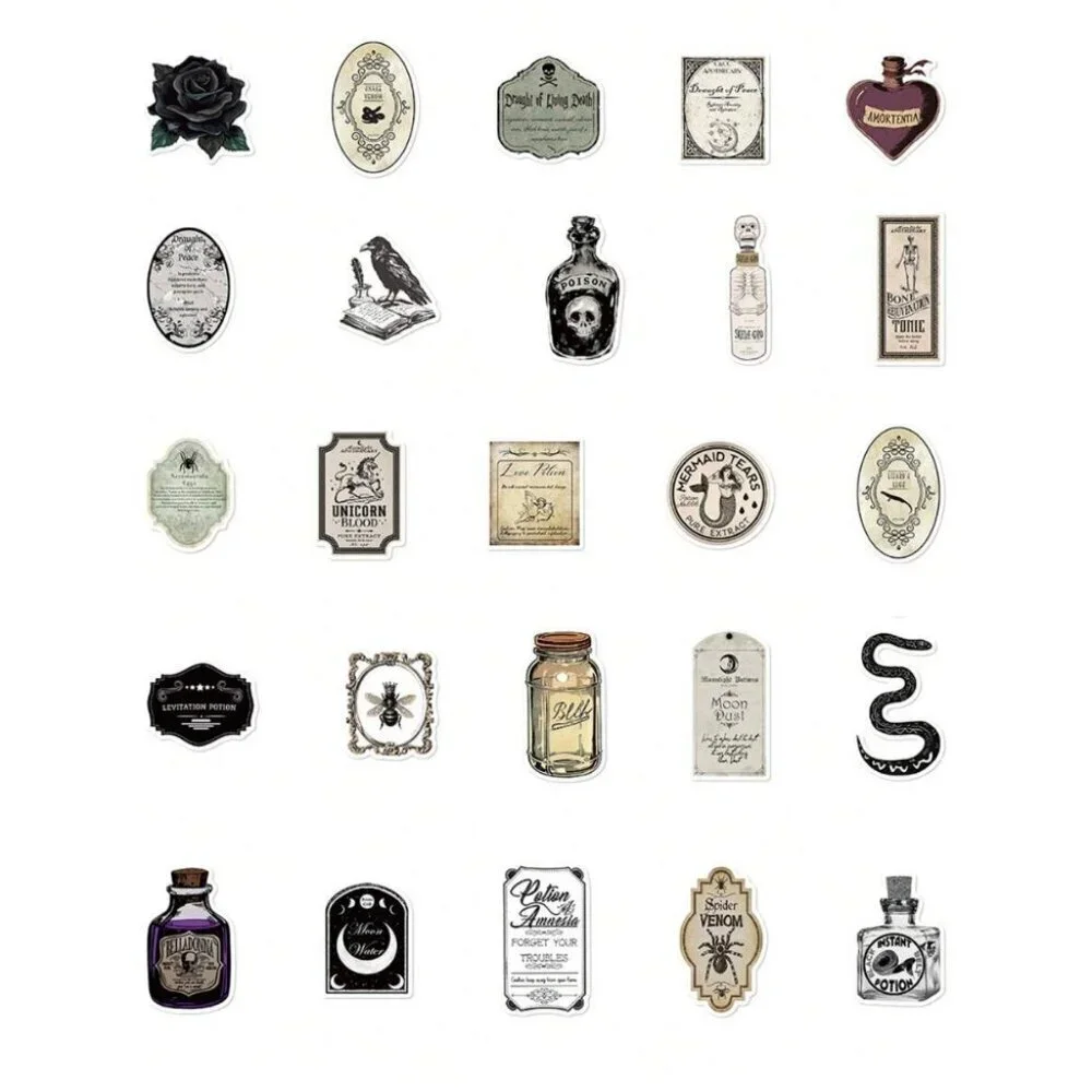 50pcs Gothic Apothecary Vintage Magic Potion Sticker Labels For Notebook